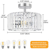 TOULMJ 3-Light Crystal Semi Flush Mount Ceiling Light, Modern Chrome Crystal Round Close to Ceiling Light Fixture for Bedroom Kitchen Island Hallway Foyer Entryway, Chrome Finish TOULMJ