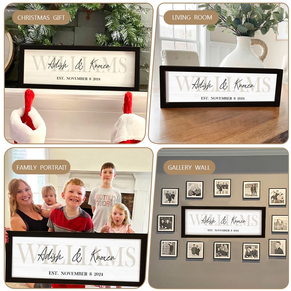Wedding Gifts for Couples | Anniversary Gift | Engagement Gifts | Custom Wood Sign | Personalized Framed Wooden Family Name Sign for Home Decor Wall | Monogram Name Wall Decor (Black Frame, Couples) YATIE