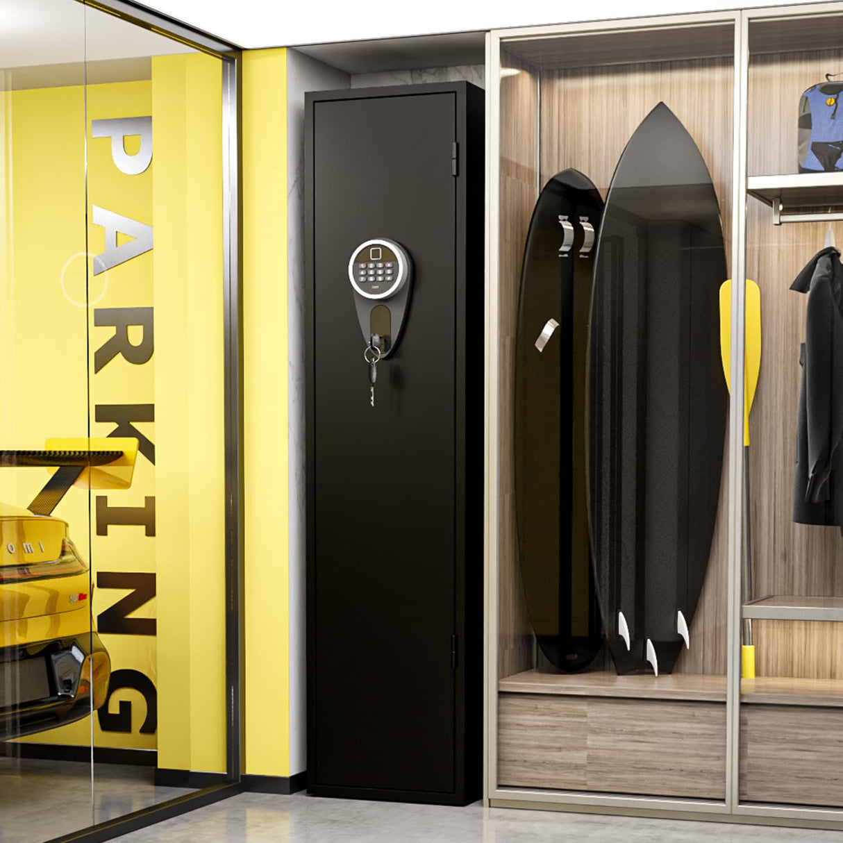 Welfiya 4-6 Gun Safes,Biometric Firearm Storage Unit for Pistols with Quick Access,52" Fireproof Cabinet with Adjustable Rack for Home Rifle and Shotguns,Fingerprint/Digital Keypad Lock,Black Welfiya