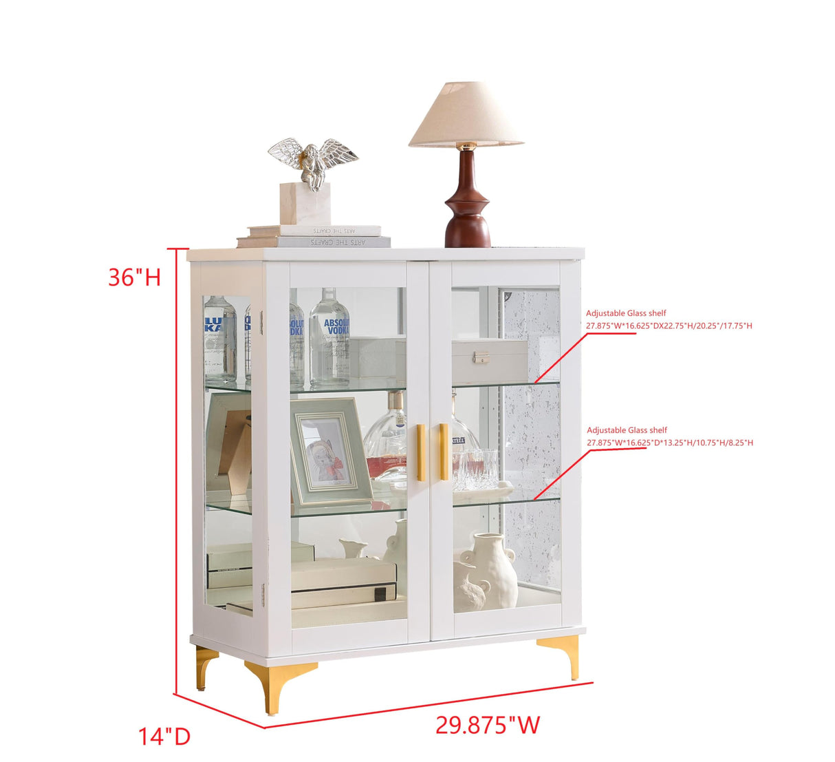 Kings Brand Furniture Modern White Buffet Display Curio Cabinet with Glass Doors and Adjustable Shelves Kings Brand Furniture