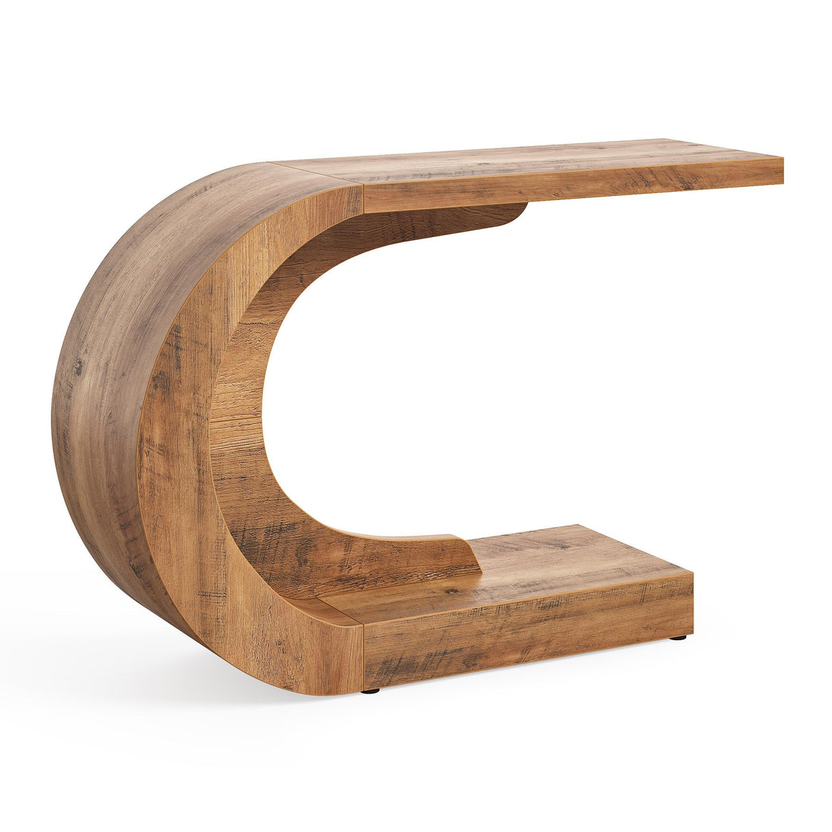 LITTLE TREE 43.3 Inches Farmhouse Console Table, 2-Tier C-Shaped Sofa Table Behind The Couch, Wooden Entryway Table Narrow Hallway Foyer Table for Living Room, Entrance, Brown LITTLE TREE