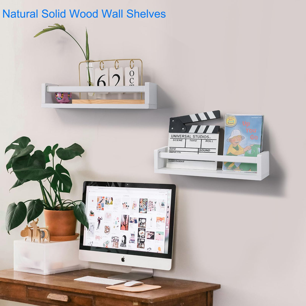 JORIKCHUO Nursery Book Shelves | Set of 2 Wood Floating Shelves for Kids Room, Kitchen Spice Rack, or Rustic Wall Mounted | Farmhouse Bathroom Décor (Rustic White). JORIKCHUO