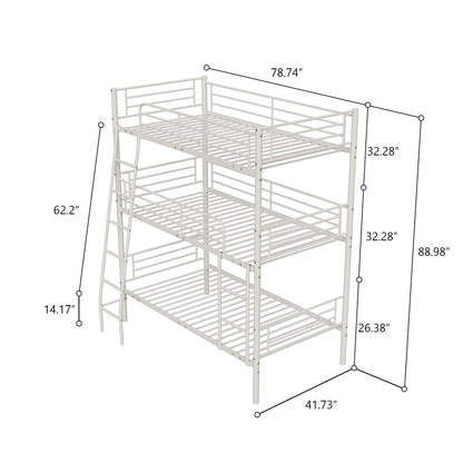 RuiSiSi Twin Size Triple Bunk Bed, Heavy Duty Metal Triple Bunk Bed Frame with Ladder, Triple Bunk Bed for Share Bedroom Dormitory, Can be Divide into 3 Beds, White