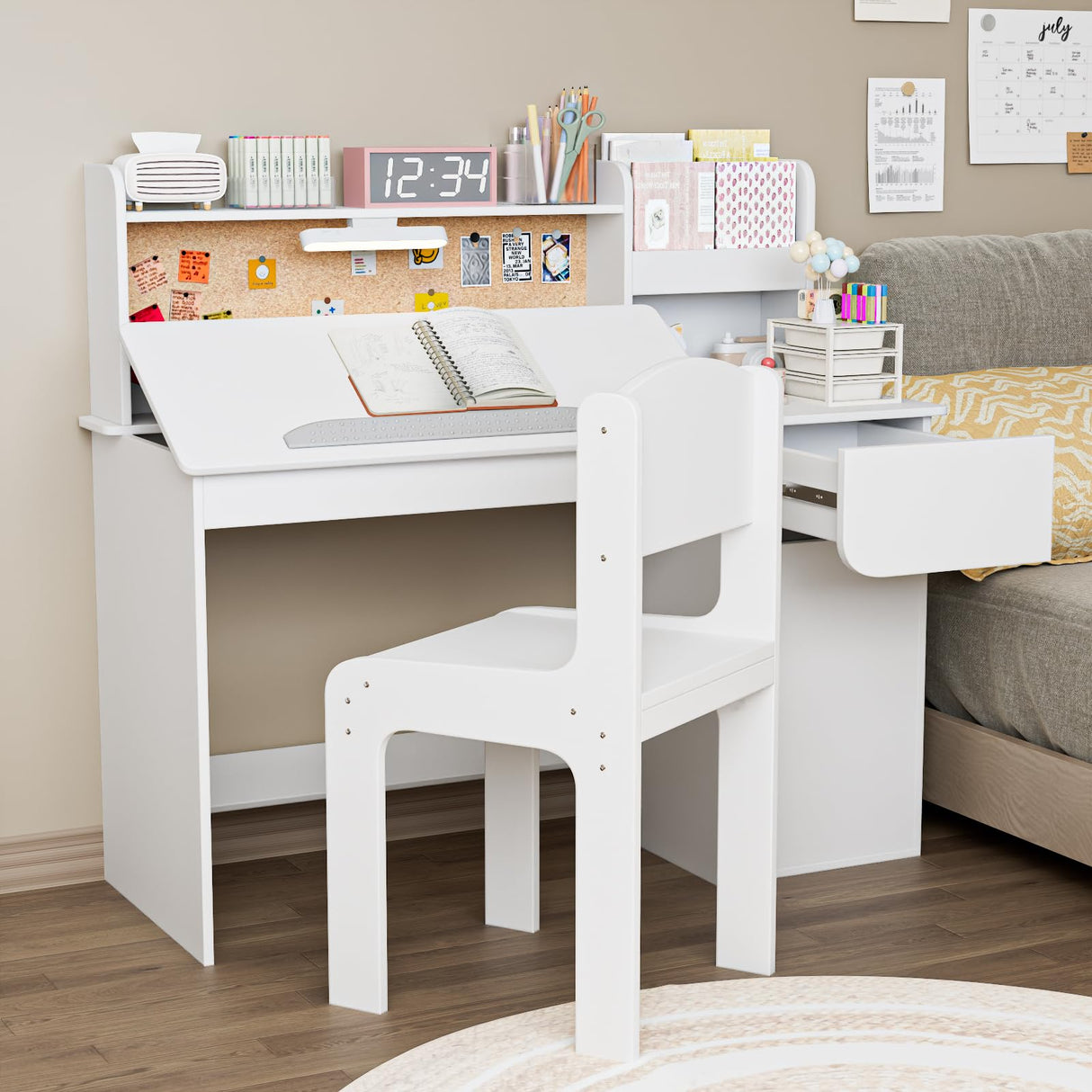 iyrany Kids Desk and Chair Set with Adjustable Desktop – Perfect Study Desk for Kids 5-12 Years Old, Includes Drawers, Cabinet, and Ergonomic Chair iyrany