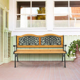 VINGLI Outdoor Bench Metal Garden Bench Front Porch Bench, Wood Patio Bench w/PVC Backrest Cast Iron Love Seat Park Benches (Arched Back) VINGLI