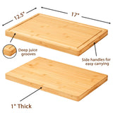 Large Bamboo Wood Cutting Boards for Kitchen, 1" Thick Charcuterie Boards, Butcher Block with Juice Grooves & Handles Allsum