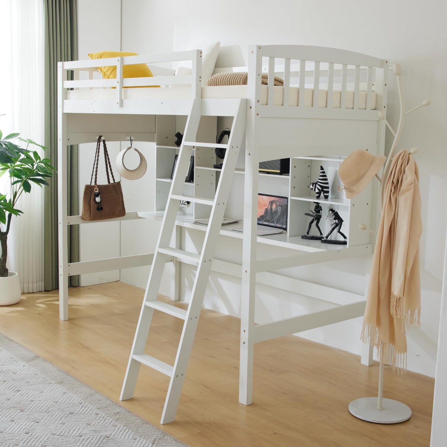 VINGLI Space-Saving Twin Loft Bed with Desk & Bookshelf for Kids and Teens - WoodArtSupply