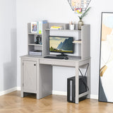 HOMCOM Farmhouse Computer Desk with Hutch and Cabinet, Home Office Desk with Storage, for Study, Light Grey HOMCOM
