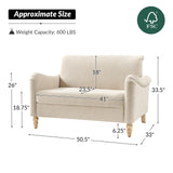 HULALA HOME 50.5" Loveseat Sofa with Stripe Pattern, 2 Seater Farmhouse Sofa with Rolled Wide Armrests and Rubber Wood Legs, Comfy Upholstered Small Couch for Living Room Bedroom, Linen HULALA HOME