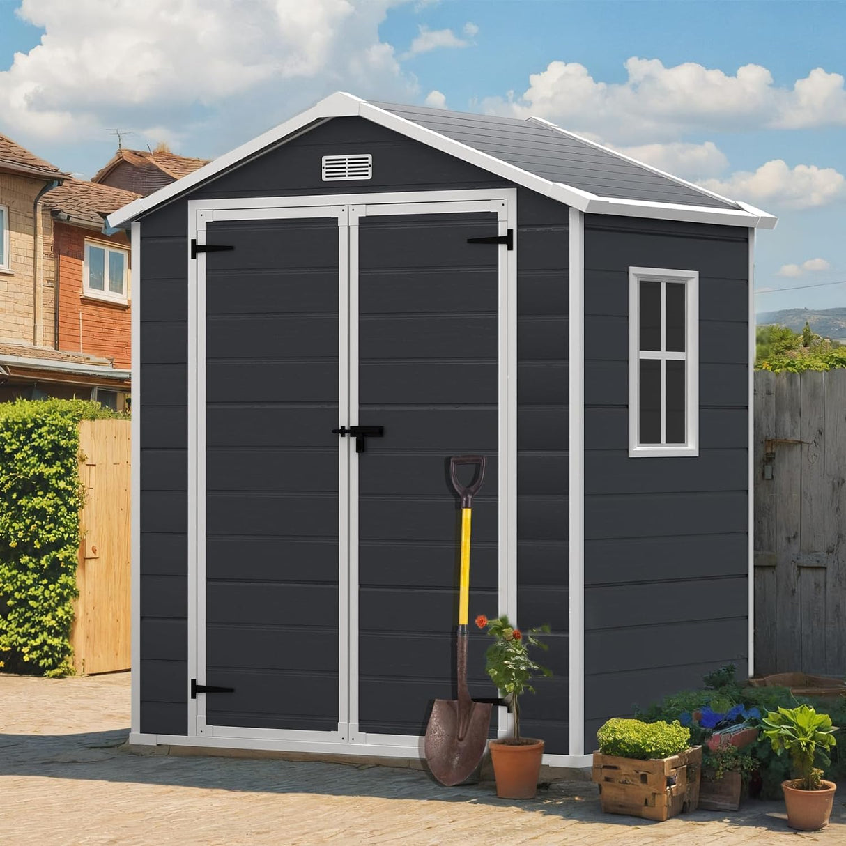 6x4.4FT Outdoor Storage Shed, Resin Shed with Reinforced Floor & Secure Door Lock, All-Weather Outdoor Shed for Gardening Tools, Bicycles, Patio Furniture, Lawn Mower (Dark Gray) SEGMART