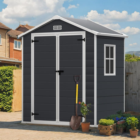 6x4.4FT Outdoor Storage Shed, Resin Shed with Reinforced Floor & Secure Door Lock, All-Weather Outdoor Shed for Gardening Tools, Bicycles, Patio Furniture, Lawn Mower (Dark Gray) SEGMART