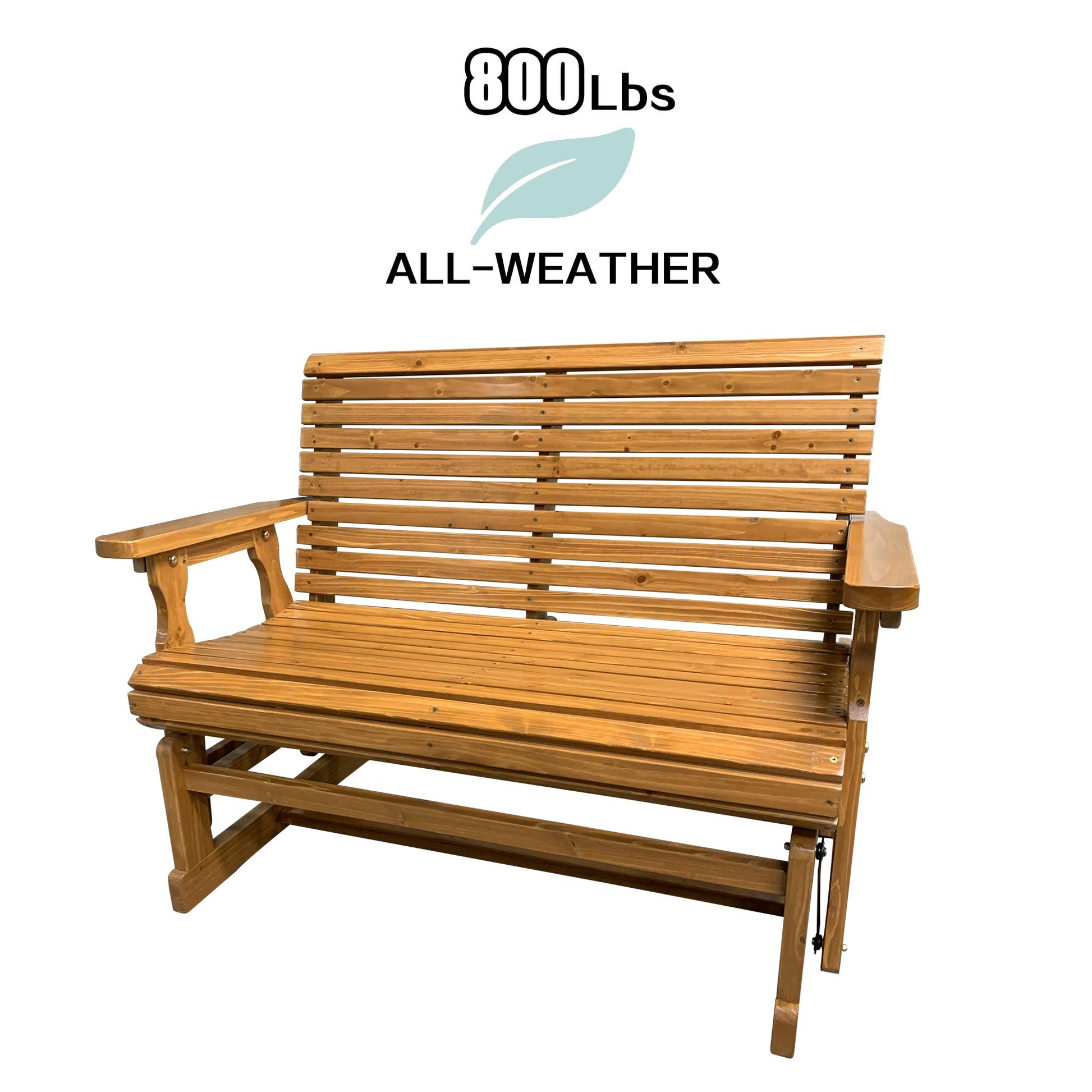 Wooden Patio Glider with High Roll Back and Deep Contoured Seat, Solid Fir Wood, 2-Seater, Heavy Duty 800 LBS, 4 Feet, Brown - WoodArtSupply