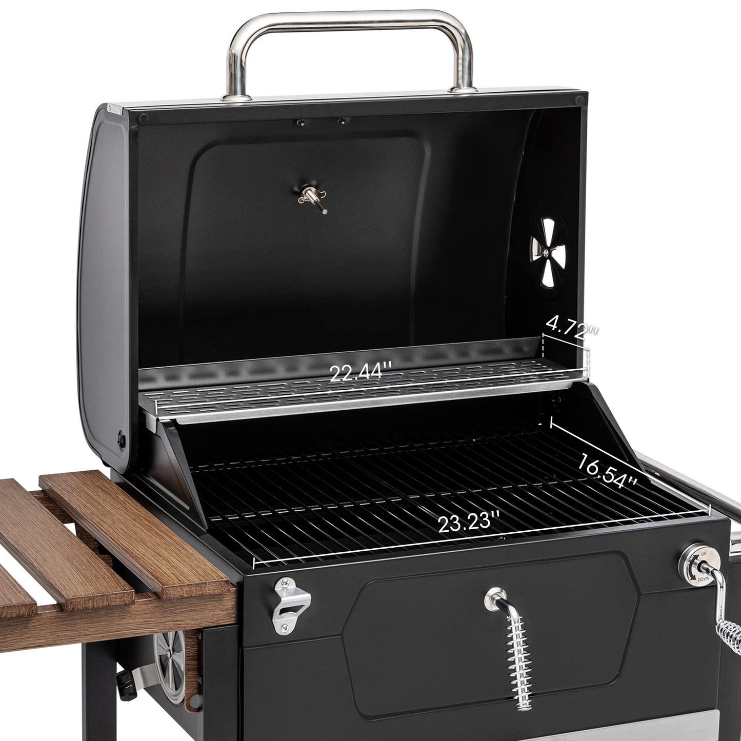 Royal Gourmet CD1824M 24-Inch Charcoal Grill, BBQ Smoker with Handle and Folding Table, Perfect for Outdoor Patio, Garden and Backyard Grilling, Black, Medium