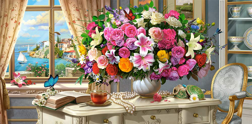 Castorland C-400263-2, Puzzle4000 Hobby Panoramic Summer Flowers and Cup of Tea Jigsaw Puzzle, 4000 Pieces Set, Multicolour Castorland