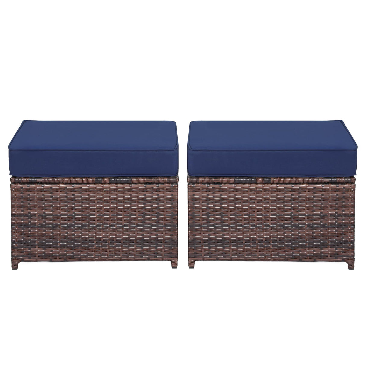 Hoffeorrad Outdoor Ottoman Rattan Footstool - Patio Ottomans with Removable Cushion, All-Weather PE Wicker & Steel Frame for Poolside, Garden Outdoor Furniture,23.6 x 21.7 x 17.8 inches, Brown 2 Pcs Hoffeorrad