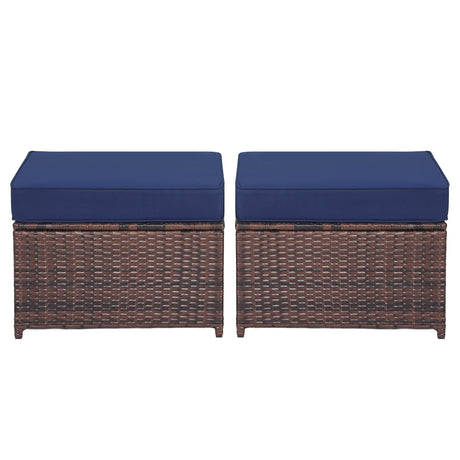 Hoffeorrad Outdoor Ottoman Rattan Footstool - Patio Ottomans with Removable Cushion, All-Weather PE Wicker & Steel Frame for Poolside, Garden Outdoor Furniture,23.6 x 21.7 x 17.8 inches, Brown 2 Pcs Hoffeorrad