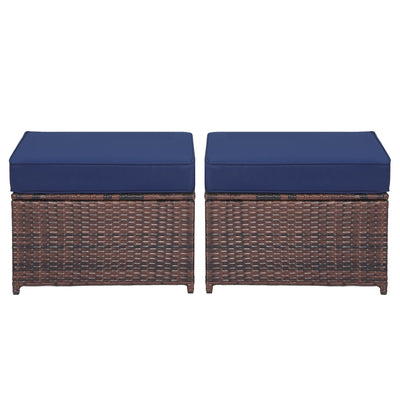 Hoffeorrad Outdoor Ottoman Rattan Footstool - Patio Ottomans with Removable Cushion, All-Weather PE Wicker & Steel Frame for Poolside, Garden Outdoor Furniture,23.6 x 21.7 x 17.8 inches, Brown 2 Pcs
