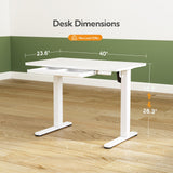 INNOVAR Glass Standing Desk with Drawers, 40 x 24 Inches Electric Height Adjustable Desk, Tempered Glass Top Stand Up Desks for Home and Office, White INNOVAR