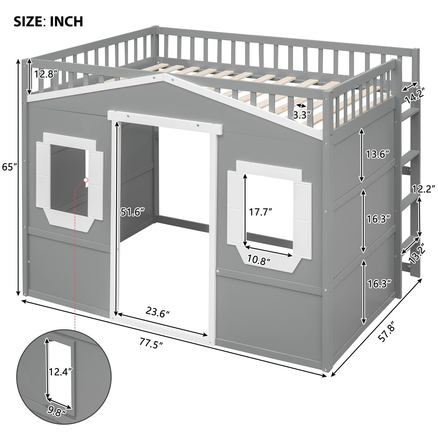 VilroCaz Stylish Gray and White Full Size Loft Bed with Safety Guardrail and Playhouse Design - WoodArtSupply