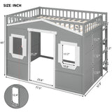 VilroCaz Stylish Gray and White Full Size Loft Bed with Safety Guardrail and Playhouse Design VilroCaz