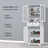 Bathroom Storage Cabinet with Drawers, 67" Tall Floor Linen Cabinet with Doors and Shelves, Freestanding Bathroom Towel Cabinet Organizer, White Accent Cupboard for Bathroom Kitchen Living Room Gitua
