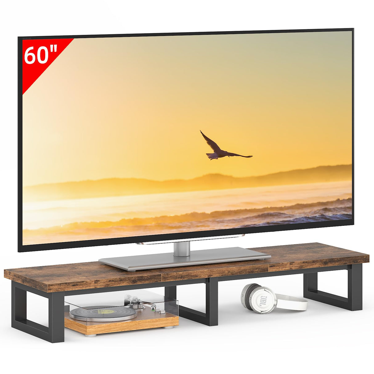 YAOHUOO 45" Large TV Riser for 32-60 inch TV, TV Riser Stand Shelf with Steel Legs,Tabletop TV Stand Riser for Home Office,Rustic Brown YAOHUOO
