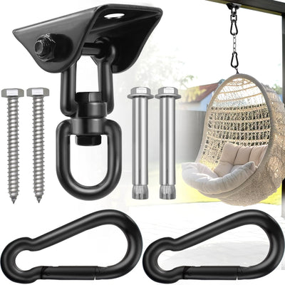 Hammock Hanging Kit, Hanging Chair Hardware 360° Swivel 1200 lb Capacity, Porch Swing Mounting Hardware, Hammock Chair Hanging Kit for Boxing Bag, Tree Gym (Black)