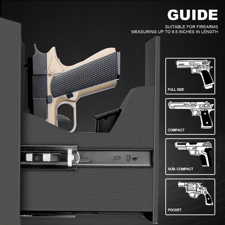 Biometric Slider Handgun Gun Safe with LCD Screen of Temp Humidity Time for Nightstand, Desk, Bed Side, Wall, Truck LANGGER V