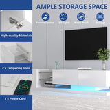 BAMACAR Modern TV Stand for 80 Inch TV, White Led Light Entertainment Center with Storage, 80 75 70 Inch TV Stands for Living Room BAMACAR