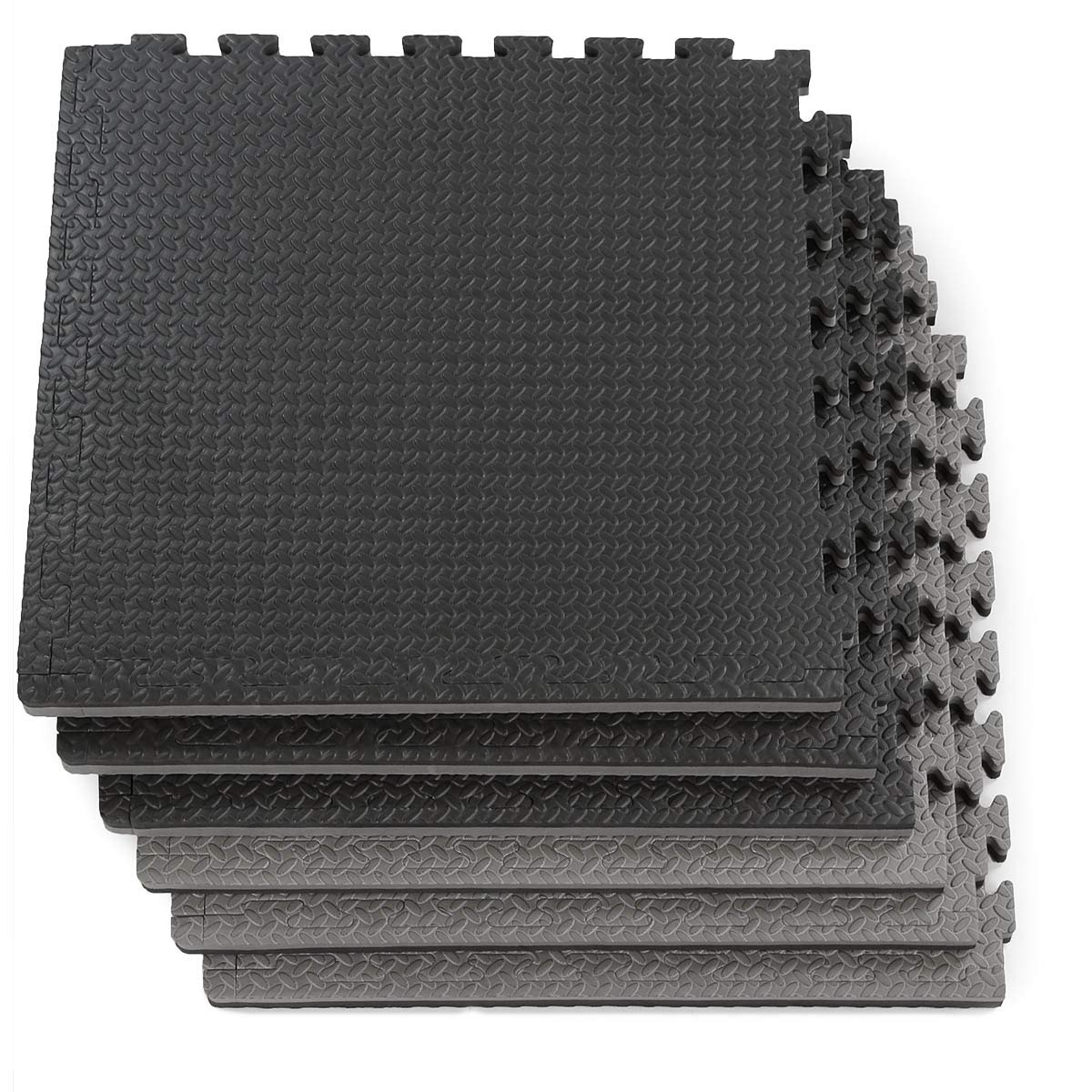 Xspec 1" Extra Thick 48 sq ft Reversible EVA Gym Foam Floor Mat Tiles (24" x 24"), Steel Pattern, 12 pcs, Black & Grey Xspec