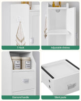 HEXCELEN Narrow White Bathroom Storage Cabinet with Doors, Drawer, and Adjustable Shelf HEXCELEN