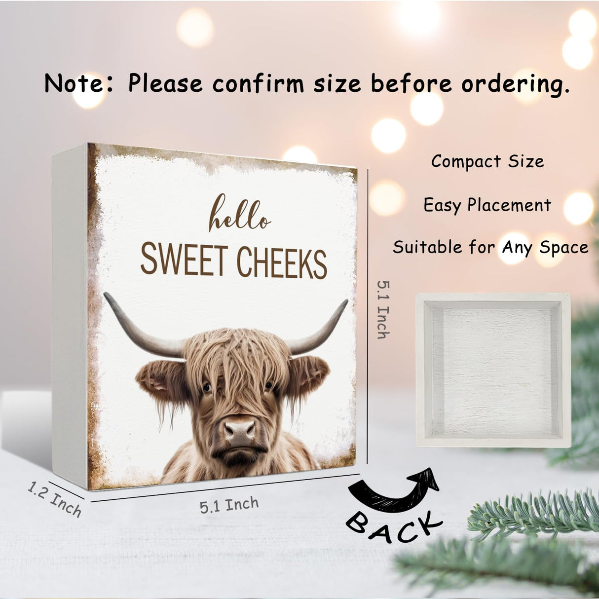 Nrleey Highland Cow Bathroom Decor - Hello Sweet Cheeks Bathroom Decor, Rustic Western Bathroom Wood Sign, Highland Cow Decor, Western Bathroom Sign, 5 X 5 Inches Nrleey