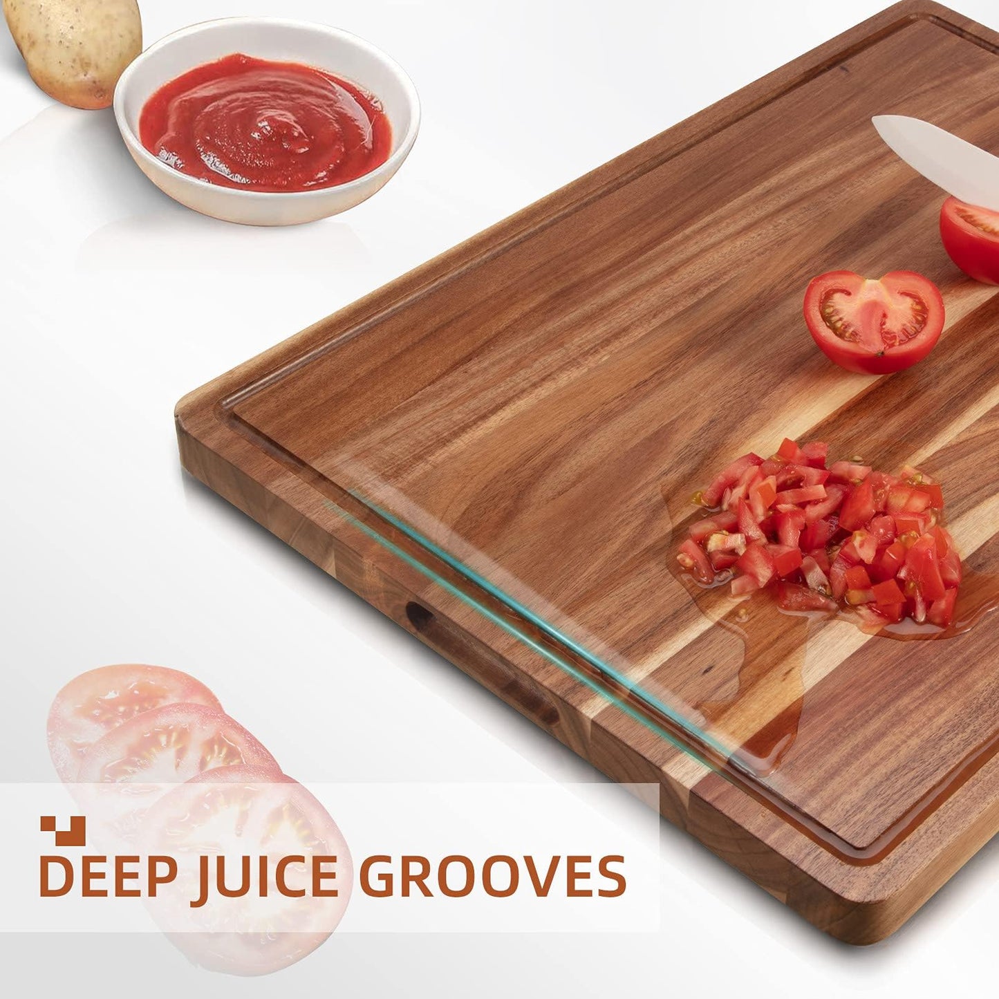 GAOMON Acacia Extra Large Wood Cutting Board, 1.2 Inches Thick Butcher Block, Reversible Wooden Kitchen Block, over Stove Cutting Board, with Side Handles and Juice Grooves, 24 x 18 Inch