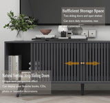 Fsbecl TV Stand for TVs up to 70'',Mid Century Modern TV Stand, with Sliding Doors and Open Shelf, Entertainment Center with Storage,Television Stands,Media Console for Living Room,Black Fsbecl