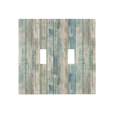 Spshian Tea Vintage Wood Plank Distressed Grain Rustic Shiplap Board Double Toggle Light Switch Cover Decorative 2-Gang Wall Plate Cover Dual Device Electrical Switchplate for Farmhouse Bathroom Decor