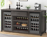 LVB Long Bar Cabinet with Fridge Space, Farmhouse Big Liquor Cabinet with Drawer Storage, Rustic Wood Metal Large Wine Cabinet with Rack, Modern Sideboard Buffet for Kitchen Dining Room, Gray, 70 Inch LVB