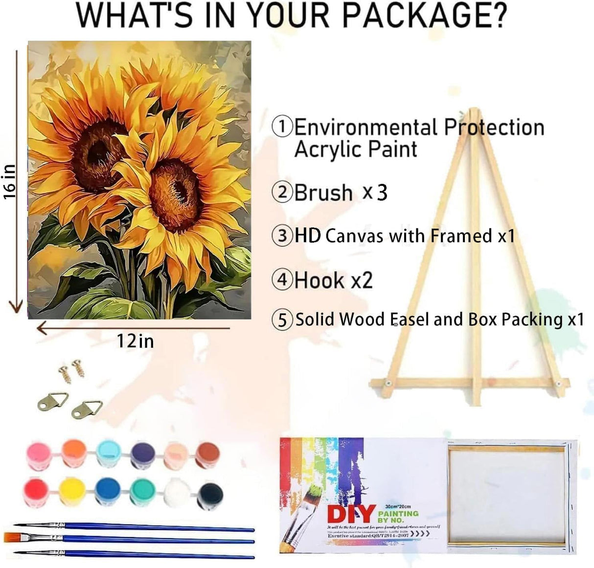 MIRCVSH Sunflower Paint by Numbers Kit for Adults Framed,Paint by Number for Adults,Adults' Paint-by-Number Kits on Canvas with Wooden Easel for Home Wall Decor 12X16 Inch MIRCVSH