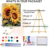 MIRCVSH Sunflower Paint by Numbers Kit for Adults Framed,Paint by Number for Adults,Adults' Paint-by-Number Kits on Canvas with Wooden Easel for Home Wall Decor 12X16 Inch MIRCVSH