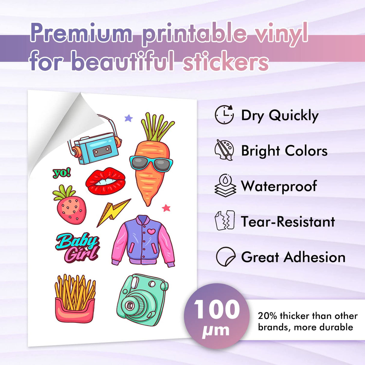 Koala Printable Vinyl Sticker Paper for Inkjet Printers - 20 Sheets Glossy White Water-Resistant Adhesive Label Paper - 8.5x11 Inch, Tear-Resistant, Removable KOALA PAPER