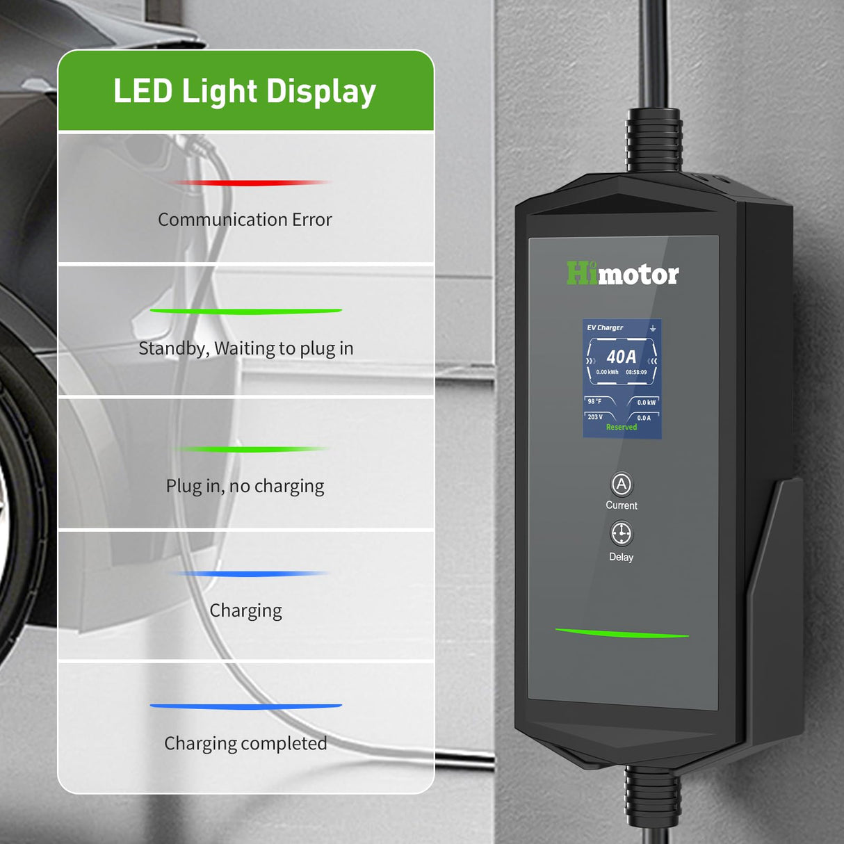 Himotor EV Charger Level 2, 16-40A 110-240V, Include J1772 to Tesla Adapter, Tesla Charger, with 26ft Charge Cable and NEMA 14-50 Plug, with Function of Adjustable Current and Reserve Charging Time HIMOTOR