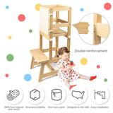 WOOD CITY Toddler Standing Tower, 3 Adjustable Heights Kids Kitchen Step Stool with CPC Certification, Equipped with Removable Safety Anti-Fall Net, Suitable for 18 Months and Up (Natural) WOOD CITY