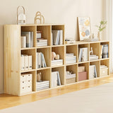 LITFAD Modern Solid Wood Cube Bookcase with Storage Shelves in Natural Finish – Perfect for Home Office and Study Rooms LITFAD