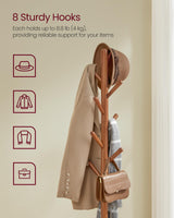 VASAGLE Coat Rack, Free Standing Coat Stand, Hall Coat Tree with 8 Hooks and Storage Shelf, 67.1 Inch Tall, for Coats, Hats, Bags, for Entryway, Hallway, Bedroom, Caramel Brown URCR033K01 VASAGLE
