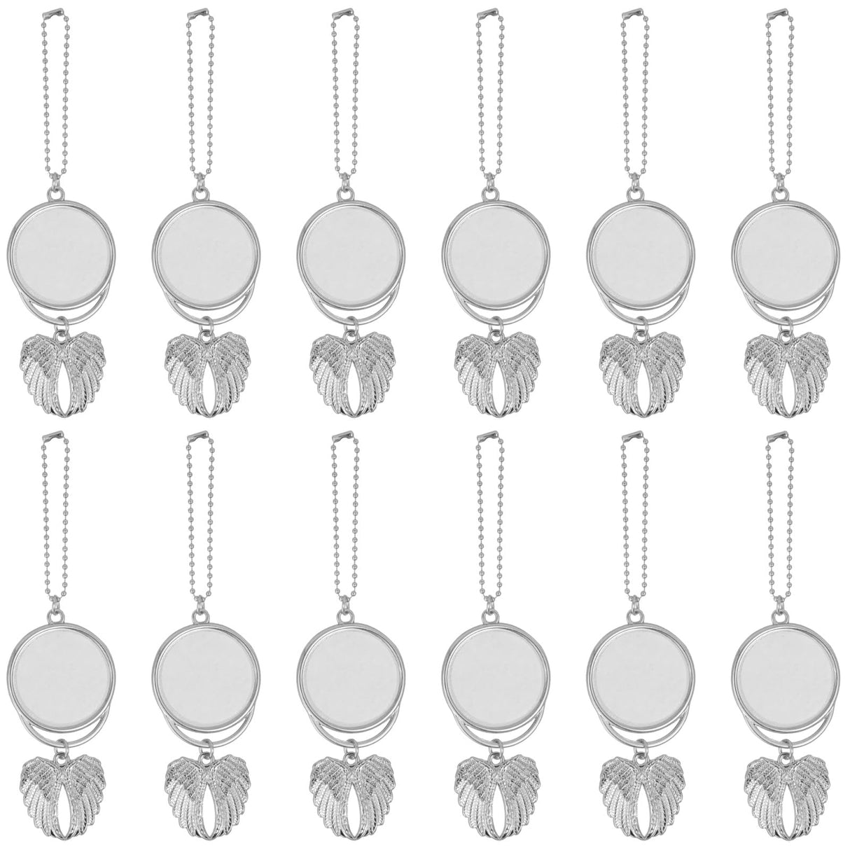 OMISTAR 12 PCS Angel Wings Sublimation Keychain Blanks, Double Side Heat Transfer Blanks with Angel Wings Charms, MDF Round Key Rings Blanks for Sublimation DIY Craft OMISTAR