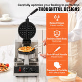 VEVOR Commercial Waffle Maker, 1300W Round Waffle Iron, Non-Stick Rotatable Waffle Baker Machine With 122-572℉ Temp Range and Time Control, Teflon-Coated Baking Pan Stainless Steel Body 120V VEVOR