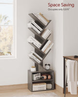 SUNMORY 6 Tier Tree Bookshelf, Tall Bookcase with Storage Cabinet, Modern Narrow Bookshelves Organizer, Floor Standing Book Shelf for Bedroom/Living Room/Home Office/Corner, Grey SUNMORY