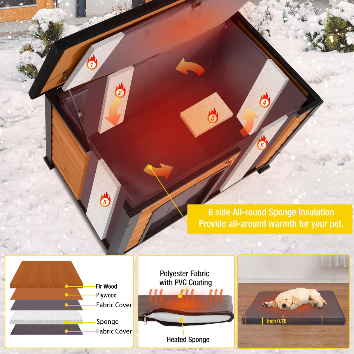 Aivituvin Dog House Outdoor & Indoor Wooden Dog Kennel for Winter with Raised Feet Weatherproof for Small & Medium & Large Dogs,Unique All-Around Iron Frame (Brown, M) Aivituvin