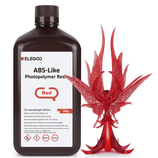 ELEGOO ABS-Like 3D Printer Resin, 405nm UV-Curing LCD Resin High Precision Fast Curing Non-Brittle Standard Photopolymer Resin for LCD Printing Clear Red 2000G