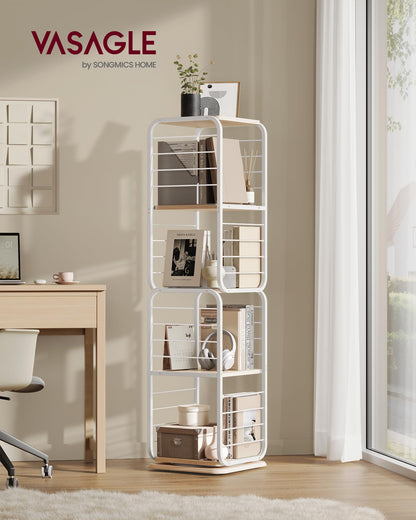 VASAGLE 4-Tier Rotating Corner Bookshelf with Bookends in Cloud White - WoodArtSupply