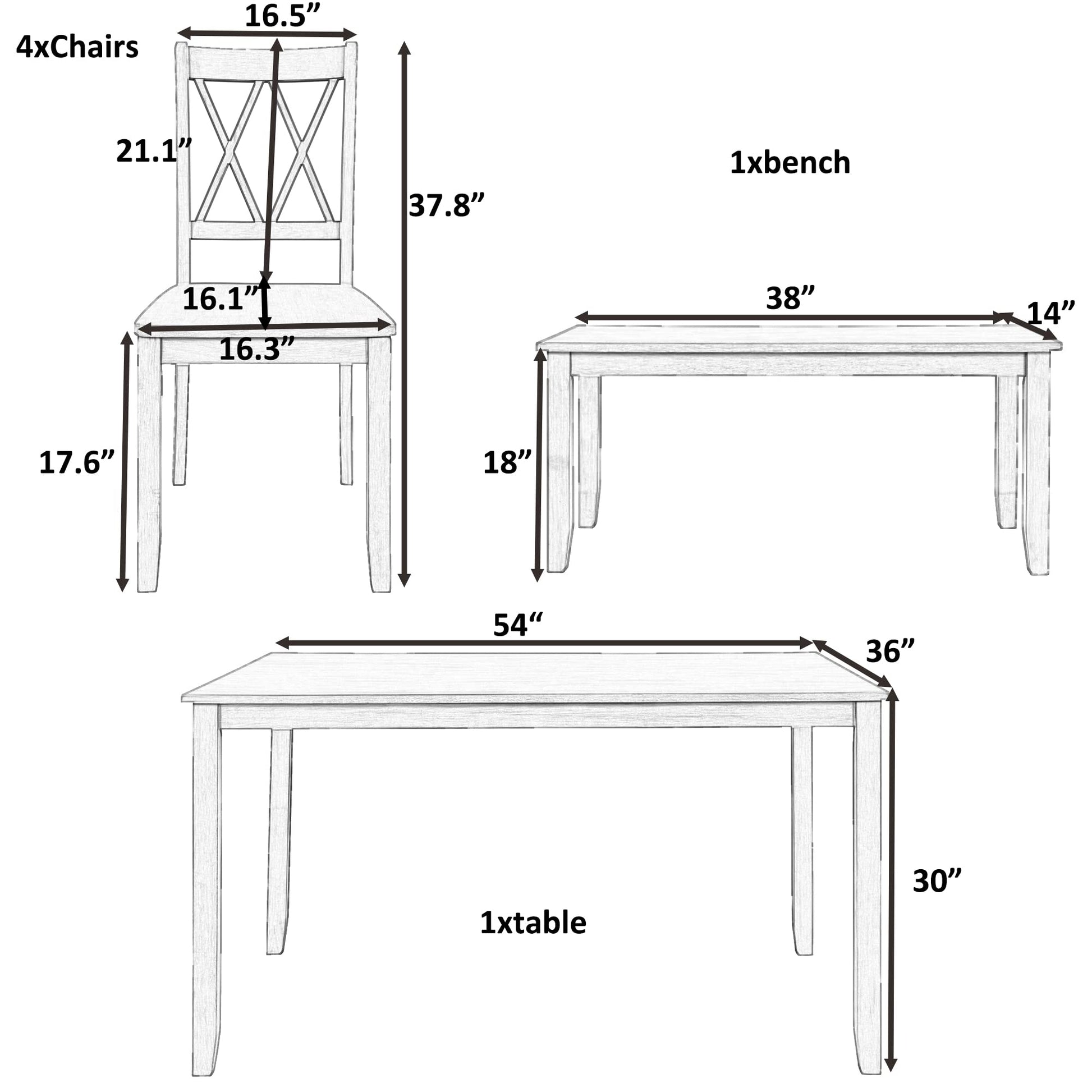 Harper & Bright Designs 6-Piece Dining Set with Bench, Farmhouse Rustic Kitchen Table Set with Wood Table, Bench and 4 Cross Back Dining Chairs, White+Cherry - WoodArtSupply